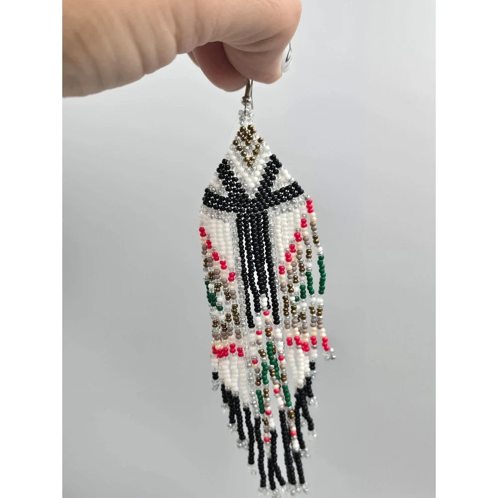 Beaded Earring Lot Women‎ OS Multicolor Excellent Boho Fringe Studs